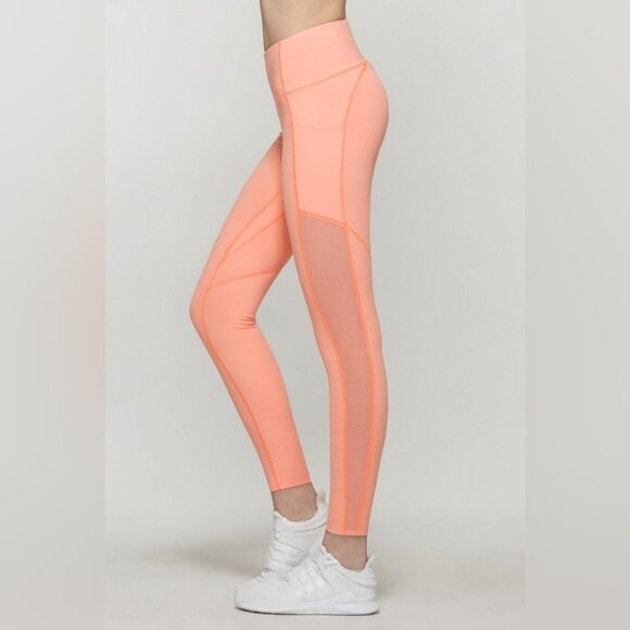 Titika Women’s Compress Mesh Leggings Cropped Orange Peach High Rise Waist XS - Picture 1 of 14